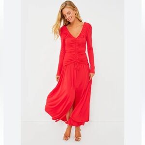 Farm Rio Ruched V-Neck Red Dress